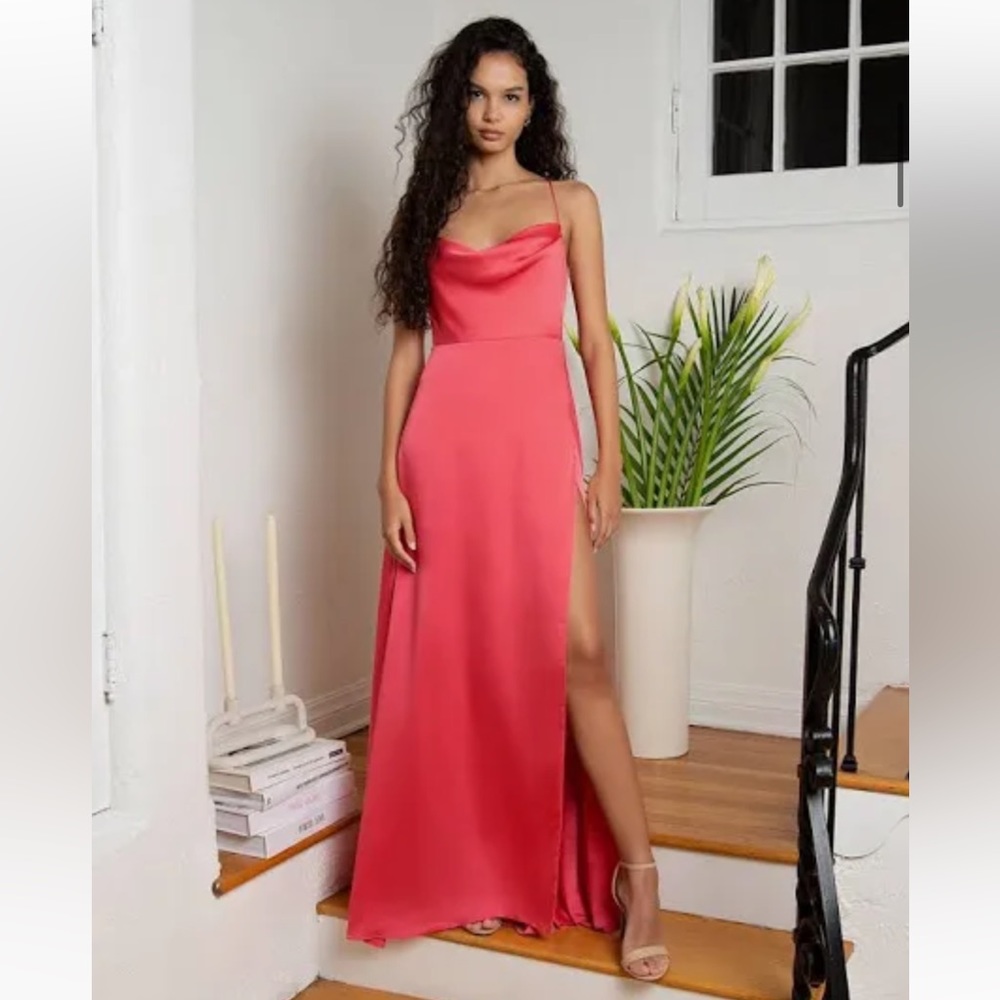 Fame and Partners Strappy Draped Gown in Coral